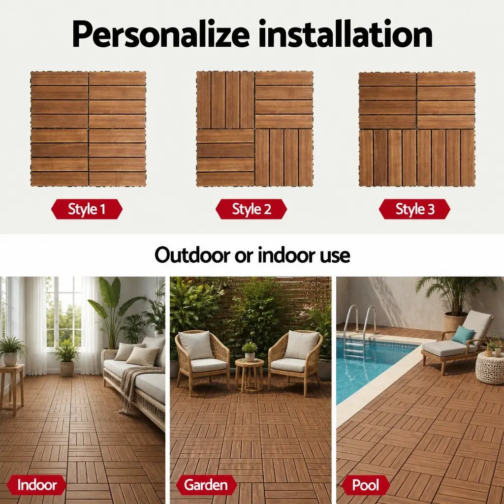 Wood Deck Tiles Interlocking Floor Tiles for Patio Balcony Garden 30x30cm Brown