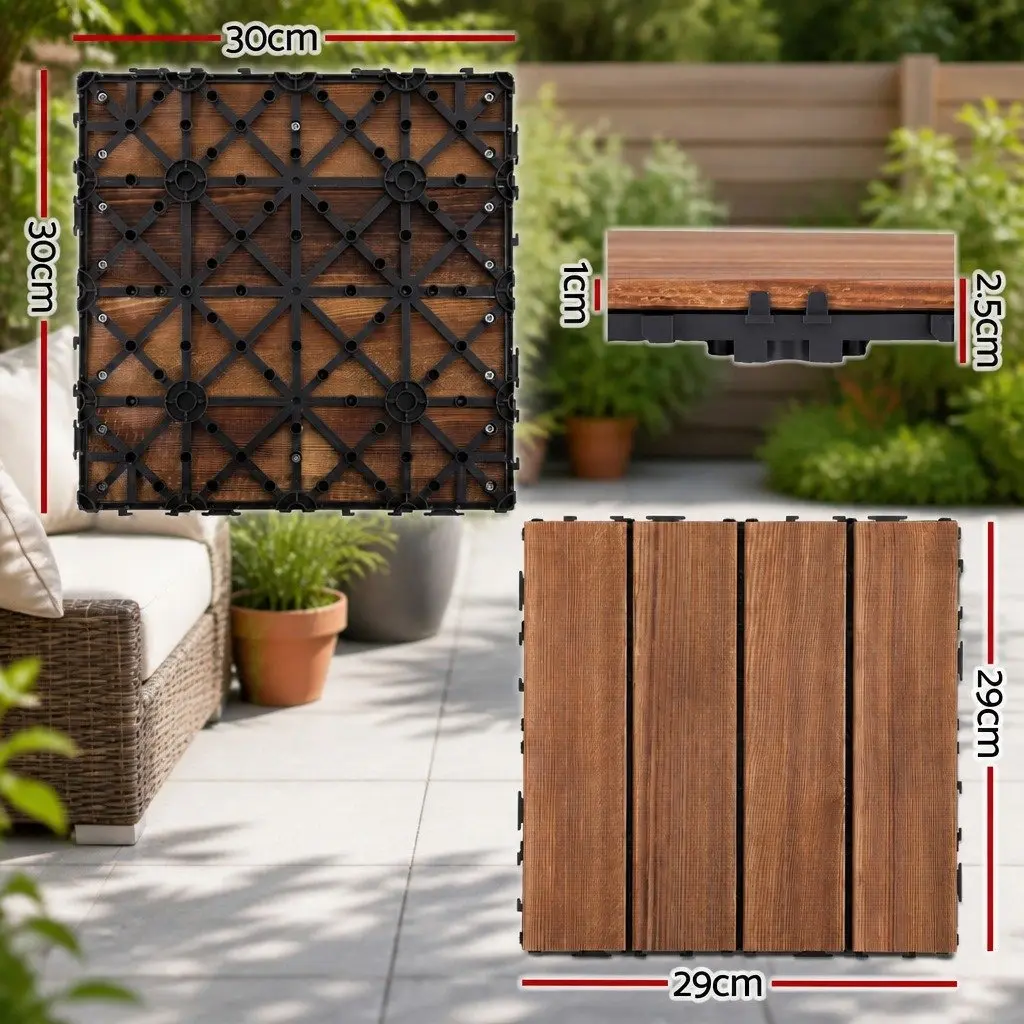 Wood Deck Tiles Interlocking Patio Balcony Garden Floor 30x30cm Brown
