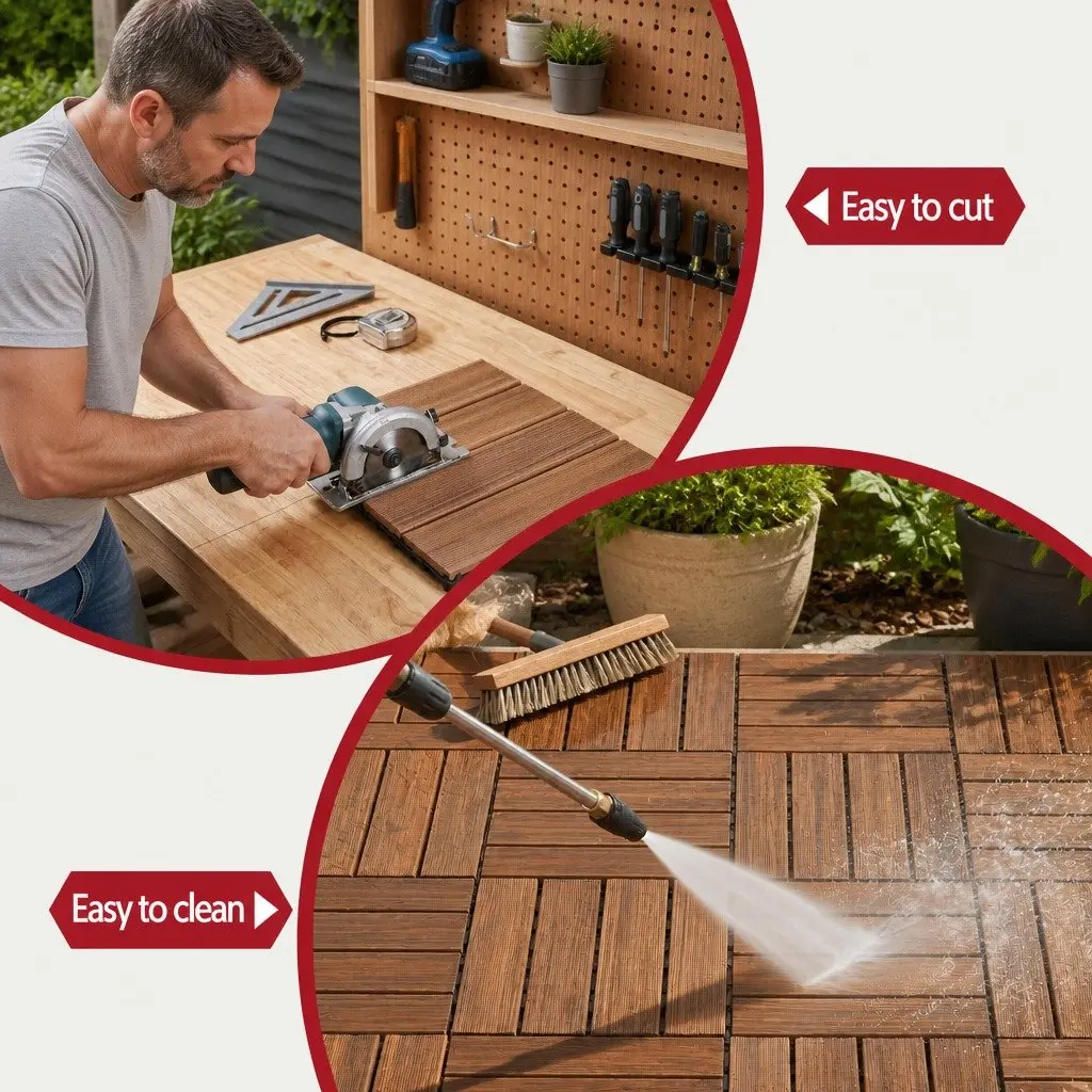 Wood Deck Tiles Interlocking Patio Balcony Garden Floor 30x30cm Brown