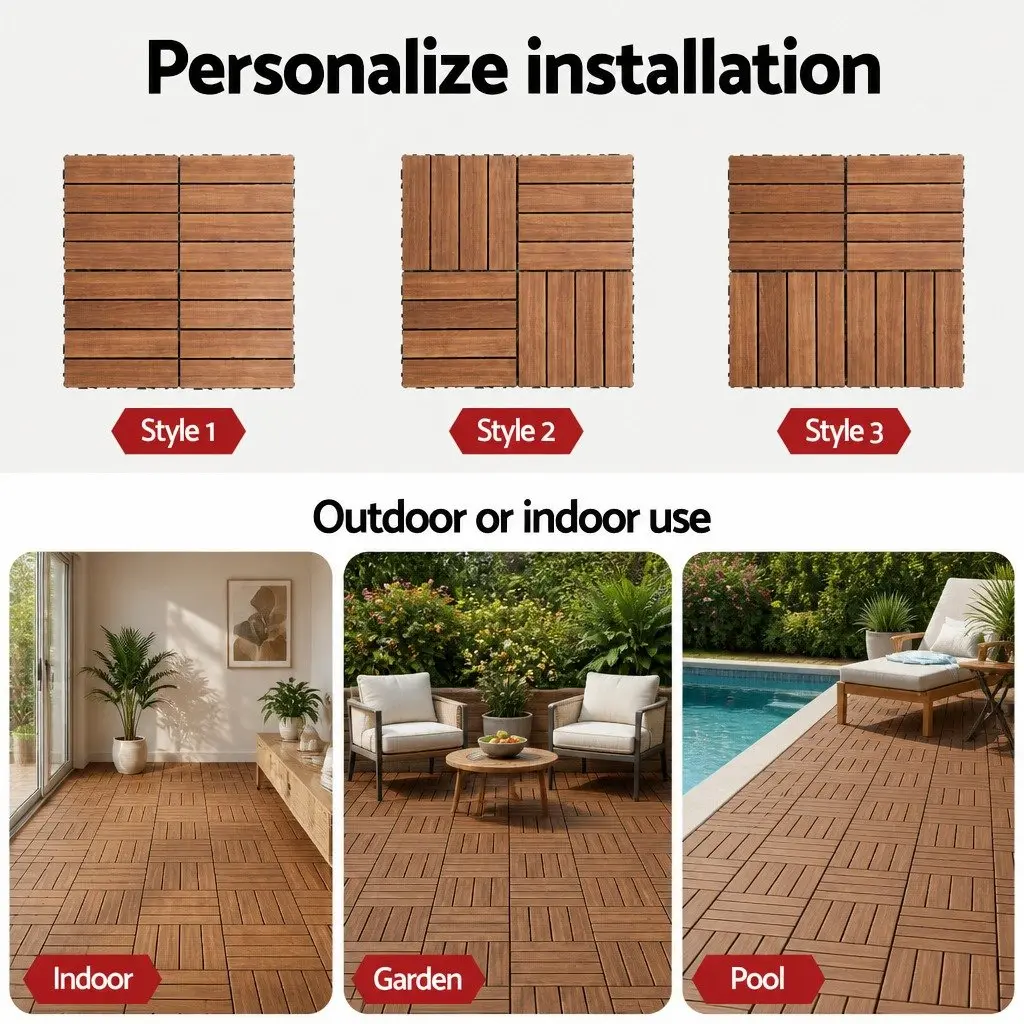 Wood Deck Tiles Interlocking Patio Balcony Garden Floor 30x30cm Brown