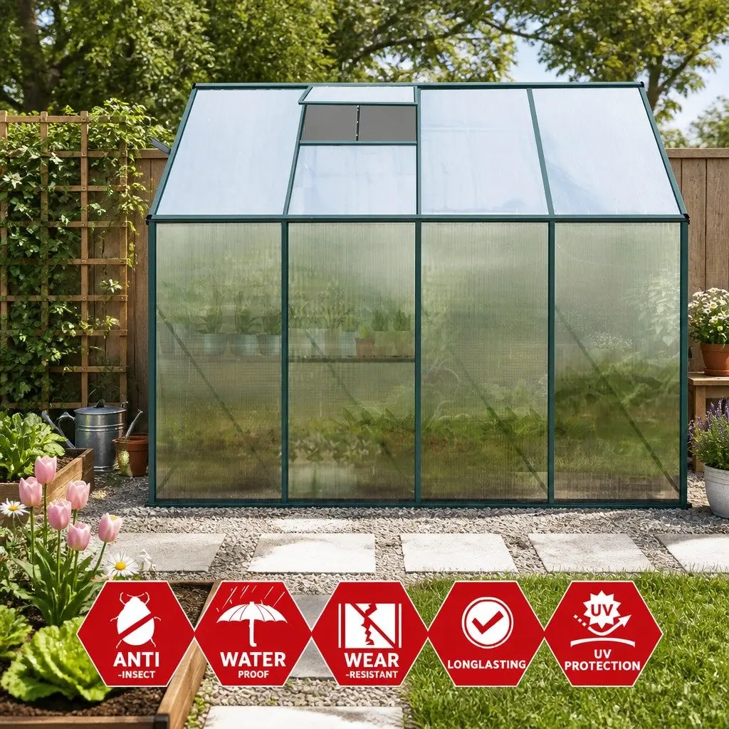 Aluminium Lean-to Greenhouse 2.52x1.27x2.13M Polycarbonate Green Plant House