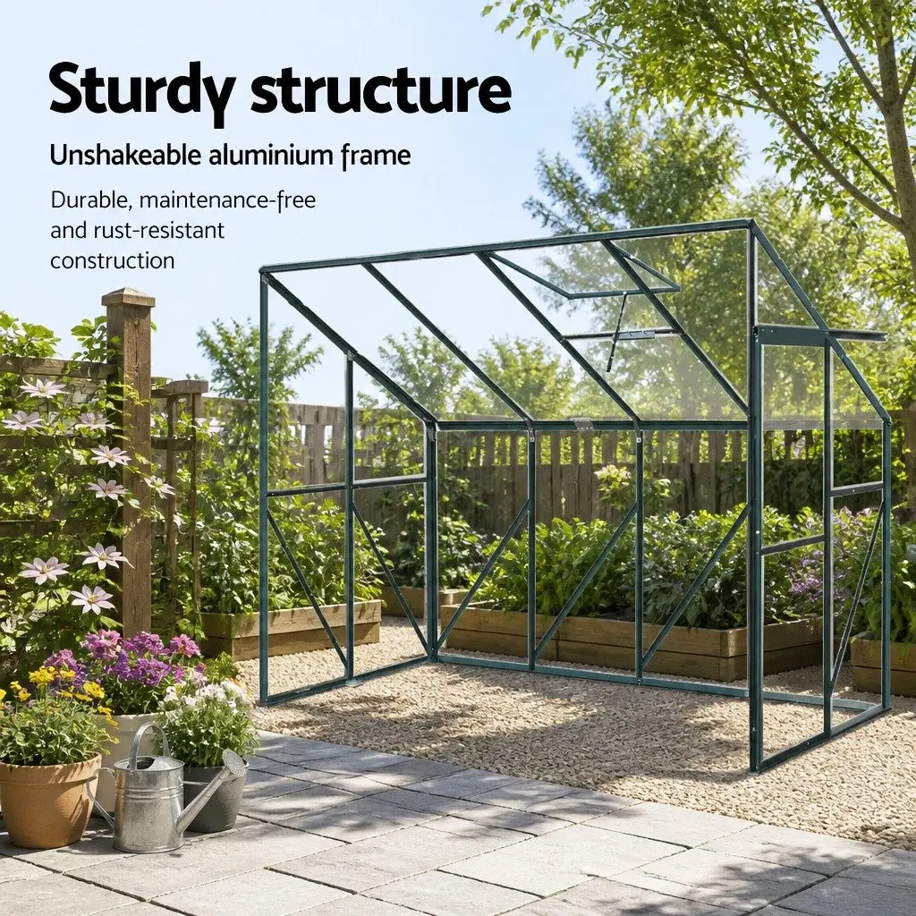 Aluminium Lean-to Greenhouse 2.52x1.27x2.13M Polycarbonate Green Plant House