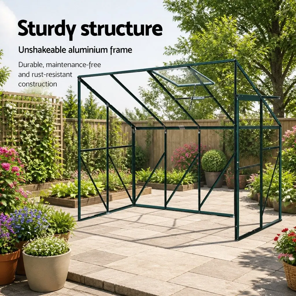Aluminium Lean-to Greenhouse 2.52x1.27x2.13M Polycarbonate Green Plant House