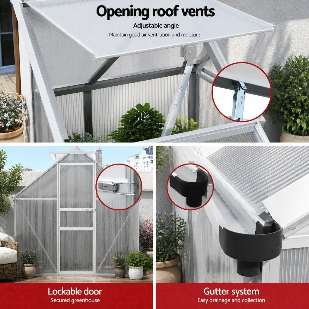 Aluminium Greenhouse Garden Storage Shed 3.1M x 1.9M Transparent