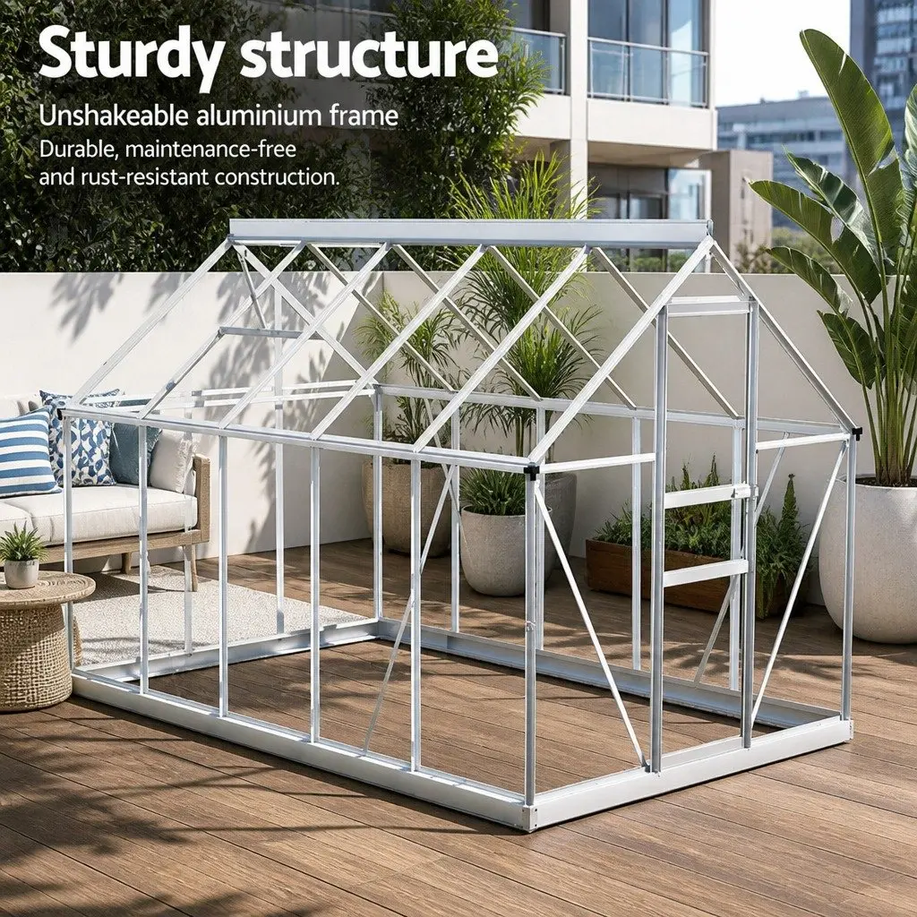 Aluminium Greenhouse Garden Storage Shed 3.1M x 1.9M Transparent
