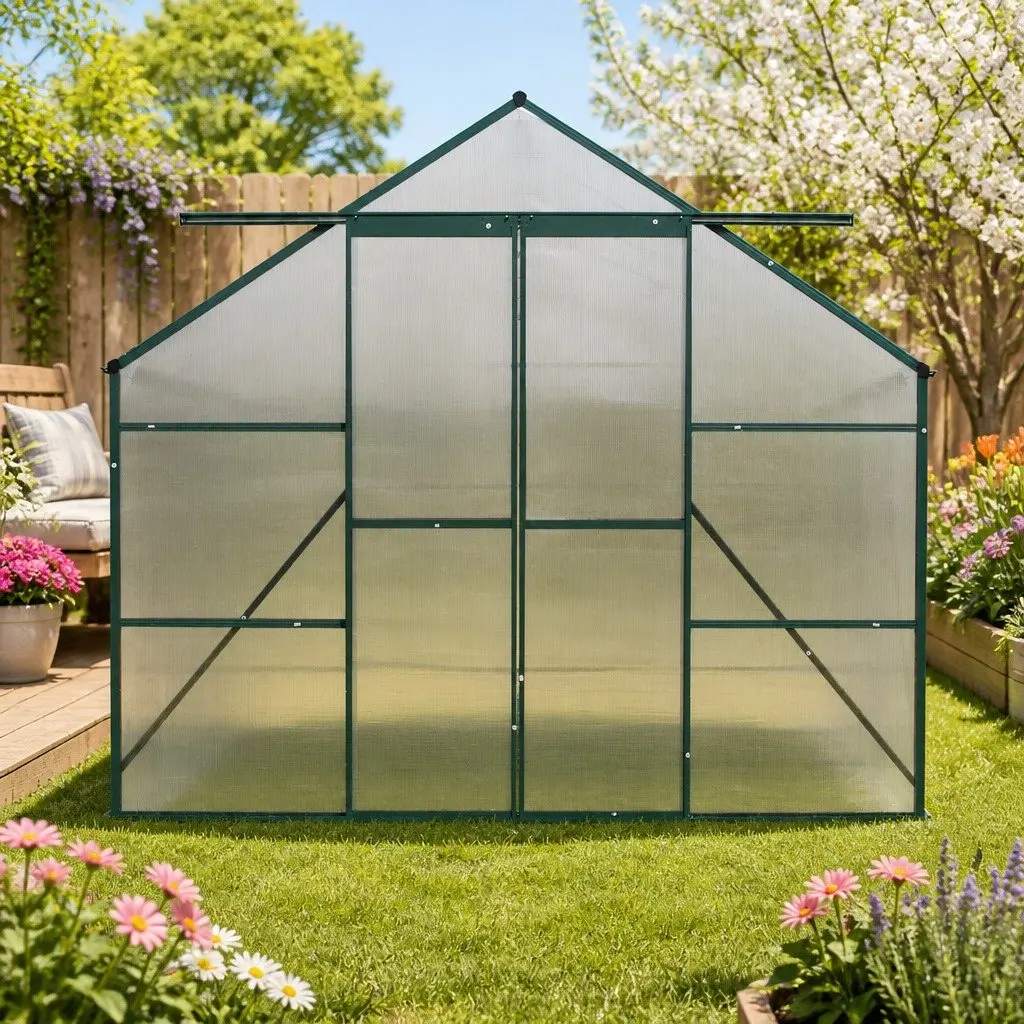 Greenhouse Aluminium Polycarbonate 5.1x2.44x2.1M Garden Plant Growing Shed Green