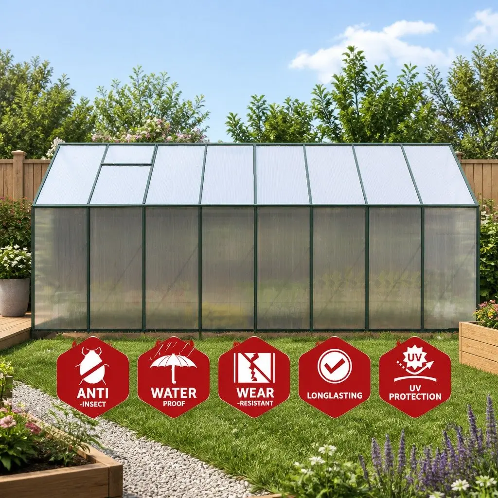 Greenhouse Aluminium Polycarbonate 5.1x2.44x2.1M Garden Plant Growing Shed Green
