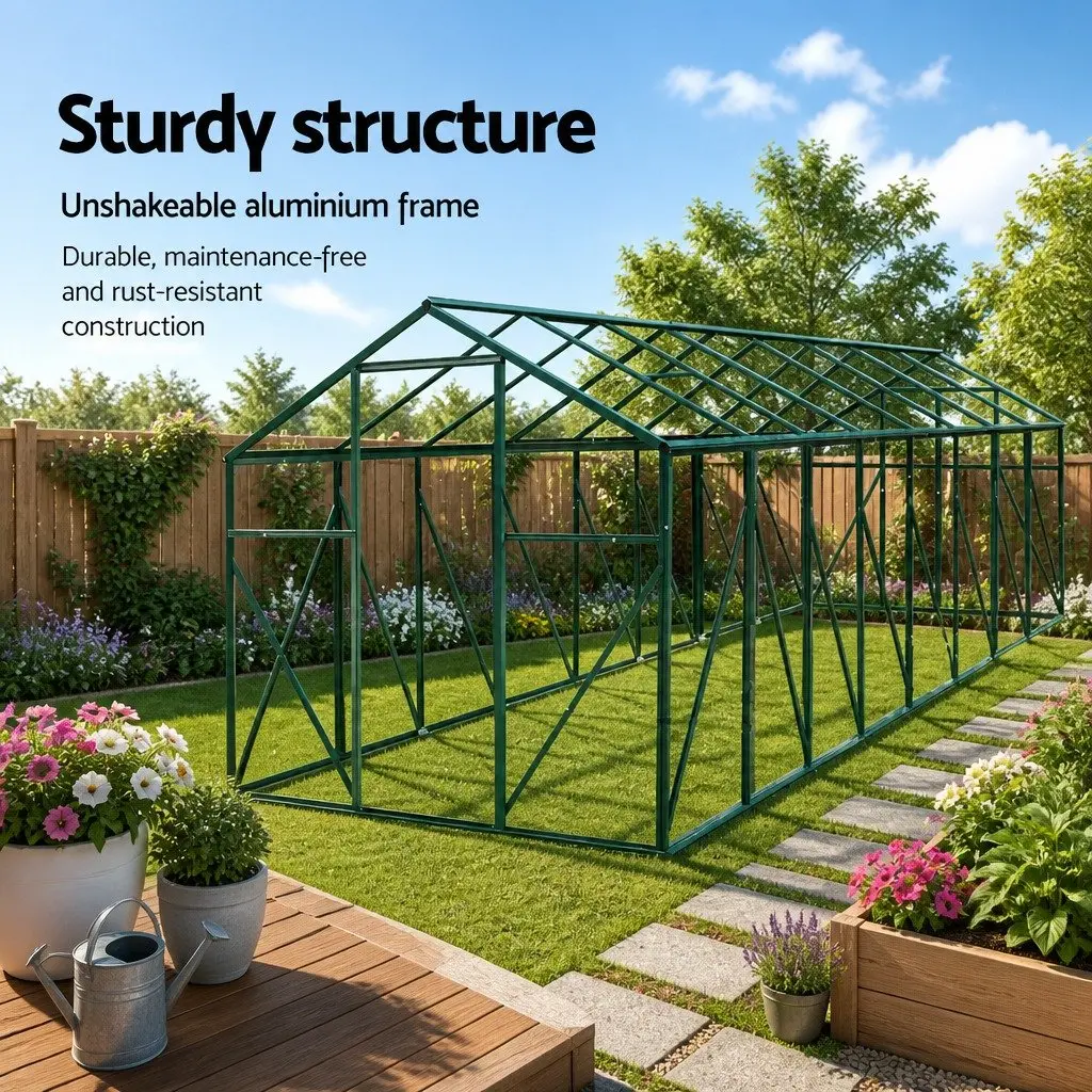 Greenhouse Aluminium Polycarbonate 5.1x2.44x2.1M Garden Plant Growing Shed Green