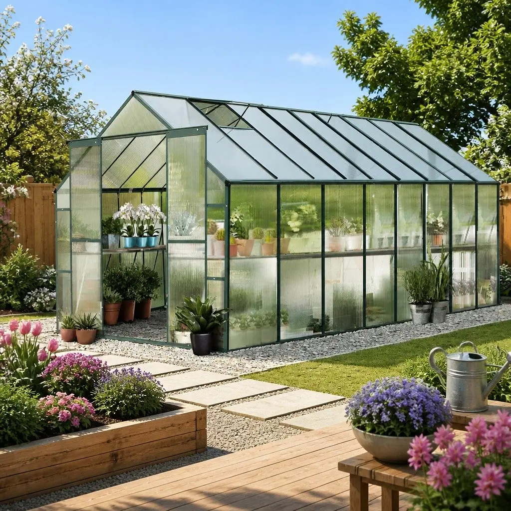 Greenhouse Aluminium Polycarbonate 5.1x2.44x2.1M Garden Plant Growing Shed Green