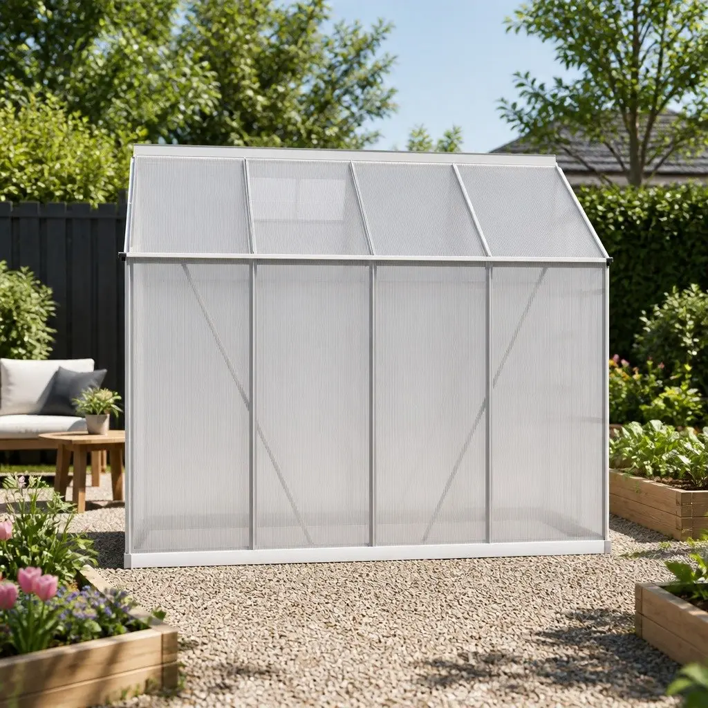 Aluminium Greenhouse for Plant Gardening 2.42x2.5x2.26M Silver Double Doors Polycarbonate