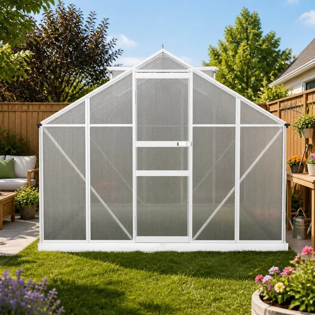 Aluminium Greenhouse Garden Plant Growing House 3x2.5x1.95M Polycarbonate
