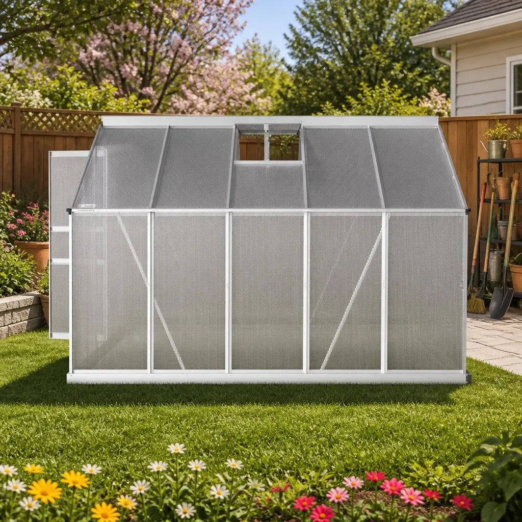 Aluminium Greenhouse Garden Plant Growing House 3x2.5x1.95M Polycarbonate
