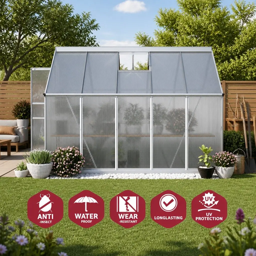 Aluminium Greenhouse Garden Plant Growing House 3x2.5x1.95M Polycarbonate