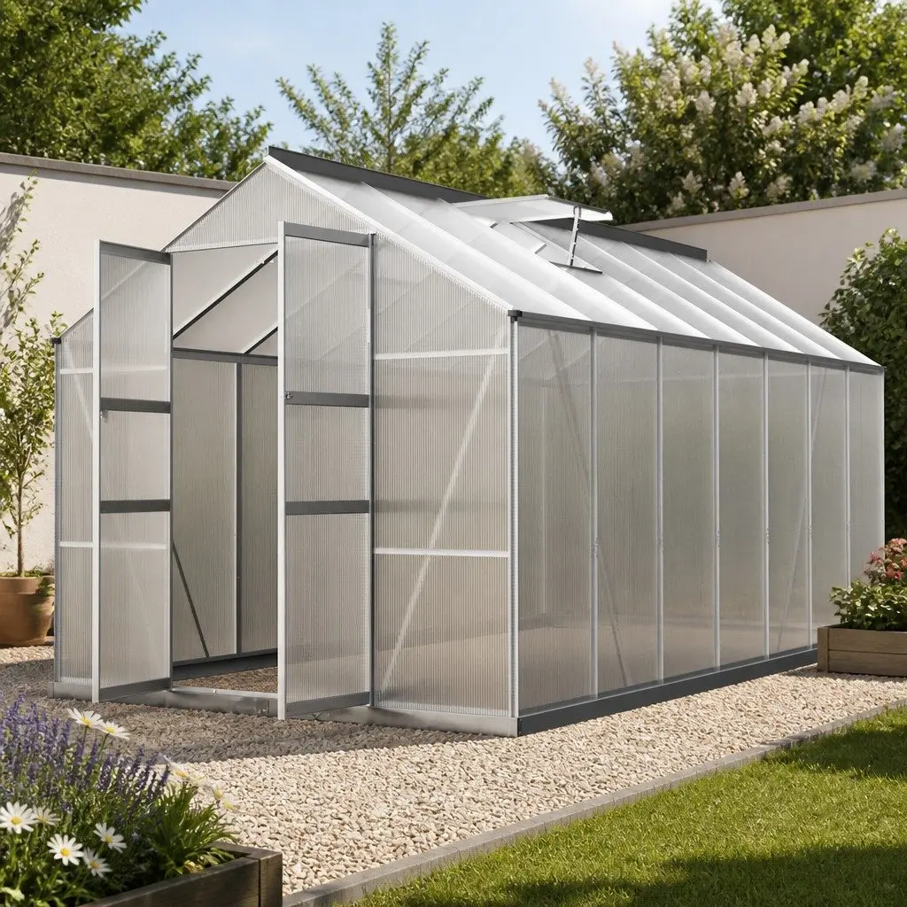 Aluminium Greenhouse with Double Doors for Easy Access