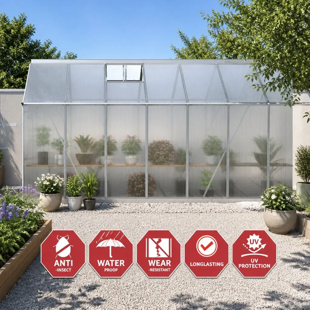 Aluminium Greenhouse 4.1x2.5x2.26M Garden Shed Polycarbonate Panels Double Doors