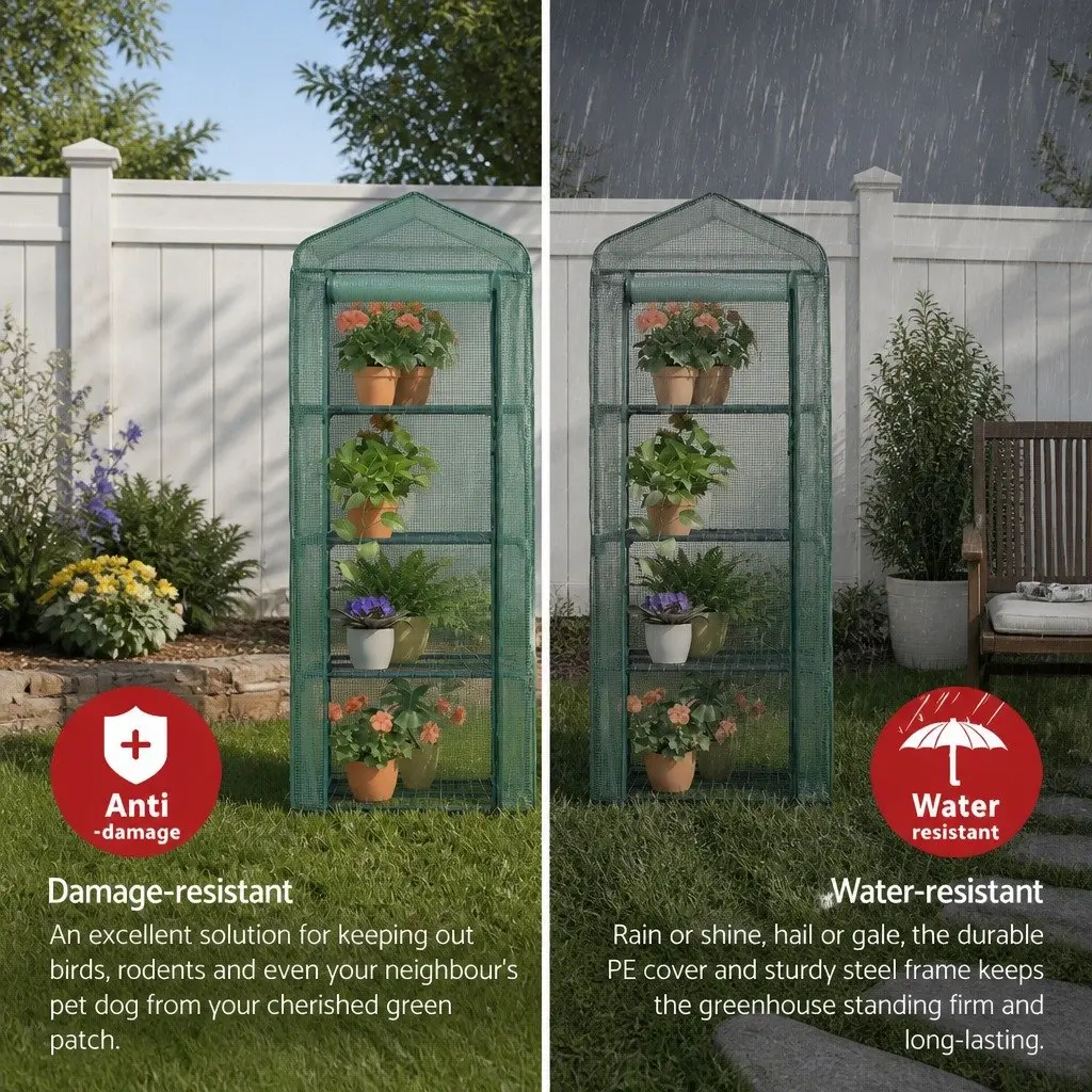 Mini Greenhouse Portable 4 Tier Plant Shelf 70 x 50 x 160cm Green