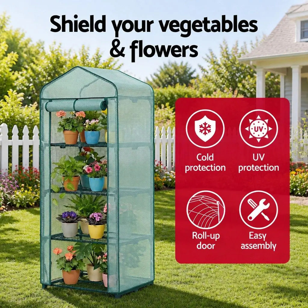 Mini Greenhouse Portable 4 Tier Plant Shelf 70 x 50 x 160cm Green