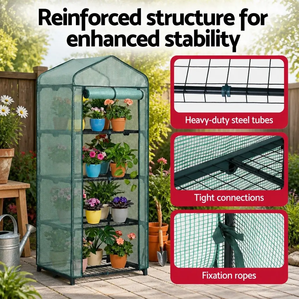 Mini Greenhouse Portable 4 Tier Plant Shelf 70 x 50 x 160cm Green