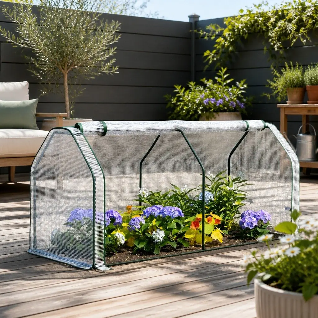 Mini Greenhouse PE Cover Roll-Up Zippered Door Small Garden Patio 121cm x 54cm x 62cm Transparent