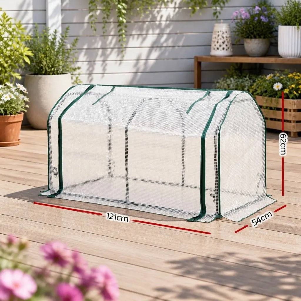 Mini Greenhouse PE Cover Roll-Up Zippered Door Small Garden Patio 121cm x 54cm x 62cm Transparent