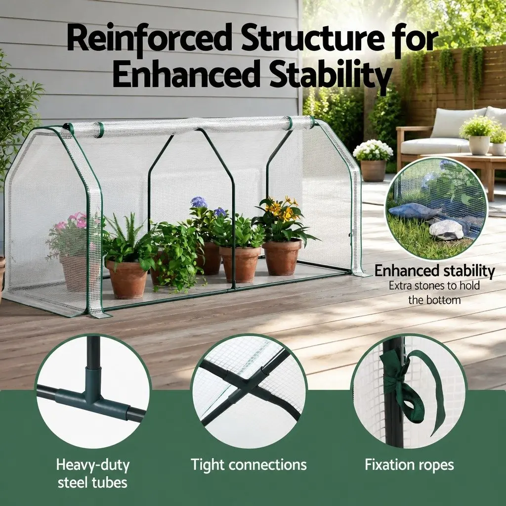 Mini Greenhouse PE Cover Roll-Up Zippered Door Small Garden Patio 121cm x 54cm x 62cm Transparent