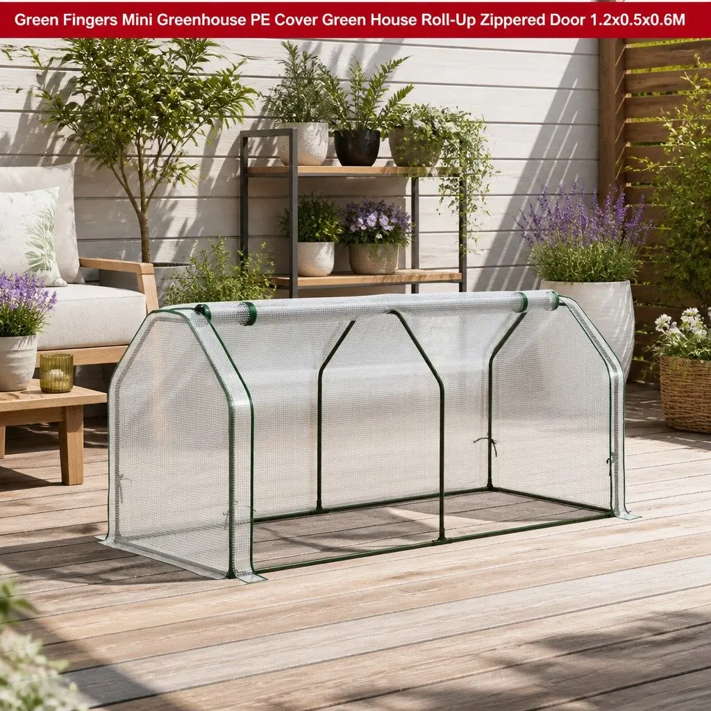 Mini Greenhouse PE Cover Roll-Up Zippered Door Small Garden Patio 121cm x 54cm x 62cm Transparent