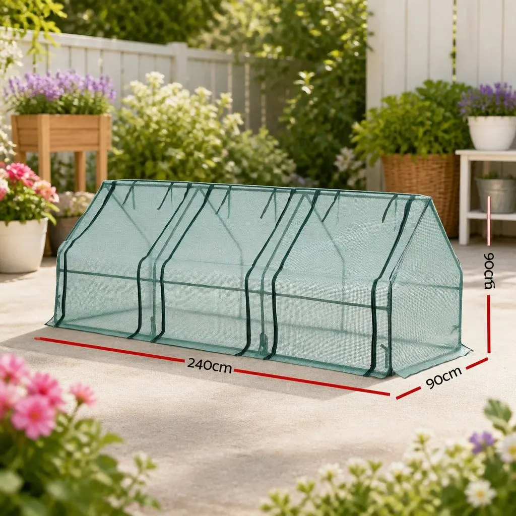 Mini Greenhouse 240x90x90cm Steel Frame PE Cover Outdoor Garden Shelter Portable
