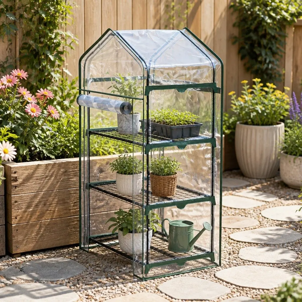 Mini Greenhouse 3 Tier Planter Garden Bed Waterproof PVC Cover Green