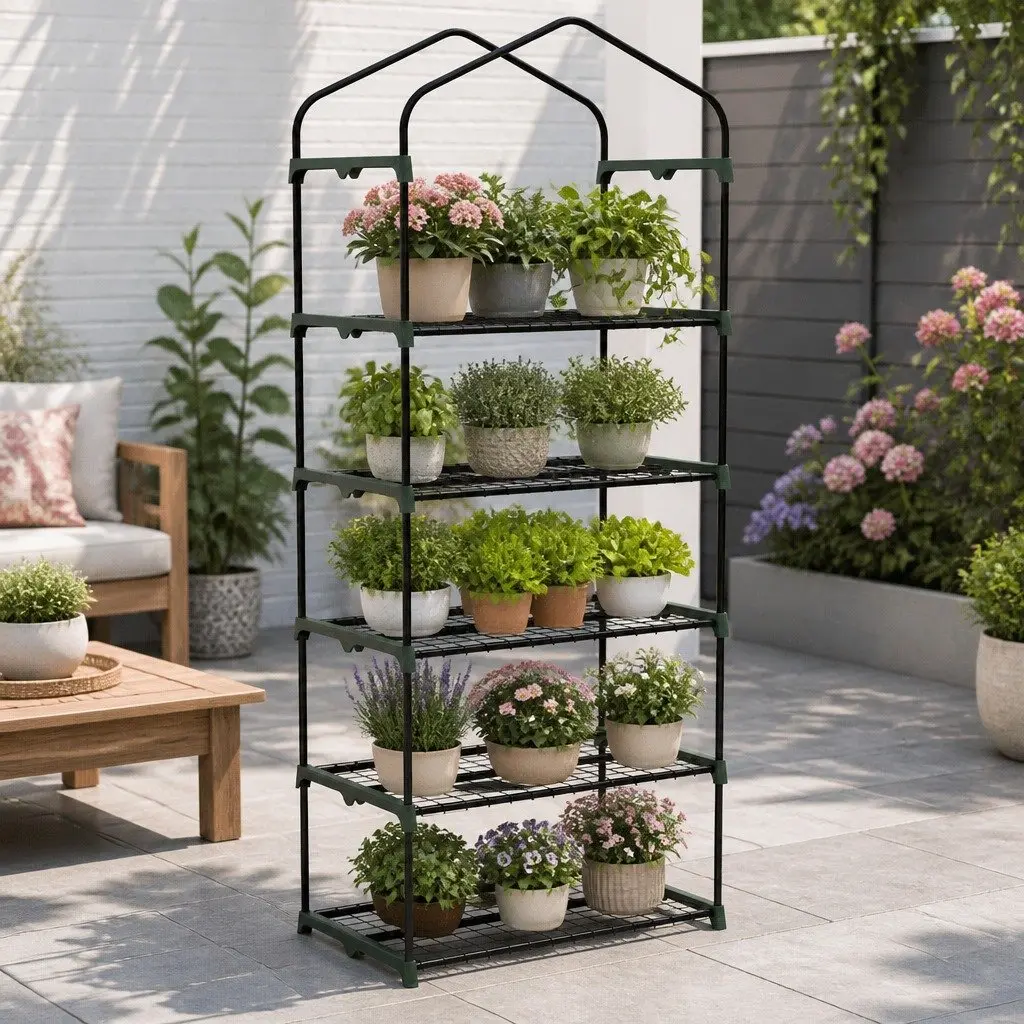 Greenhouse 5 Tier Mini Garden Bed Planter Box Deck Patio Shelves Roll-Up Door