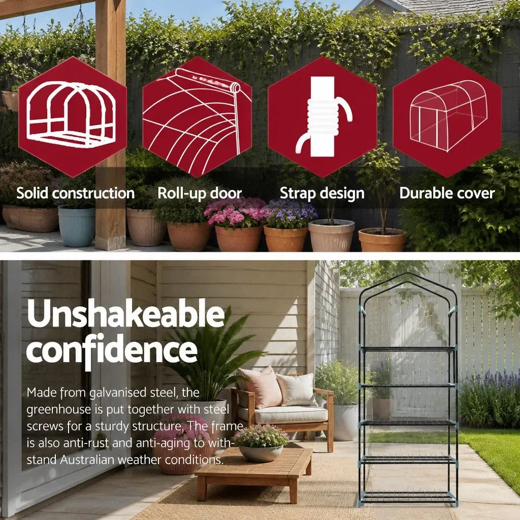 Greenhouse 5 Tier Mini Garden Bed Planter Box Deck Patio Shelves Roll-Up Door