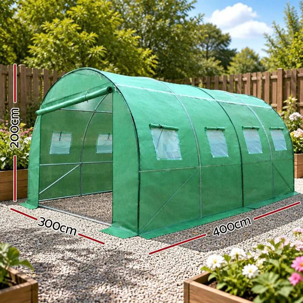 Tunnel Greenhouse Walk-In Plant House 4x3x2M Green PE Cover Steel Frame