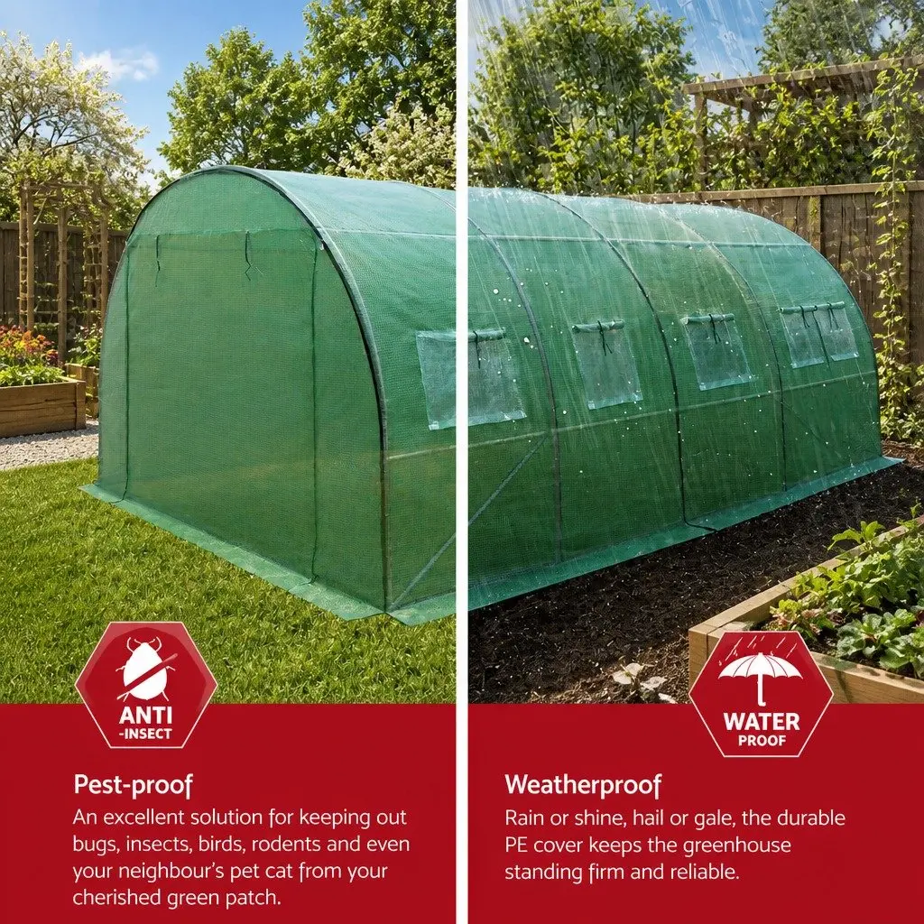 Tunnel Greenhouse Walk-In Plant House 4x3x2M Green PE Cover Steel Frame