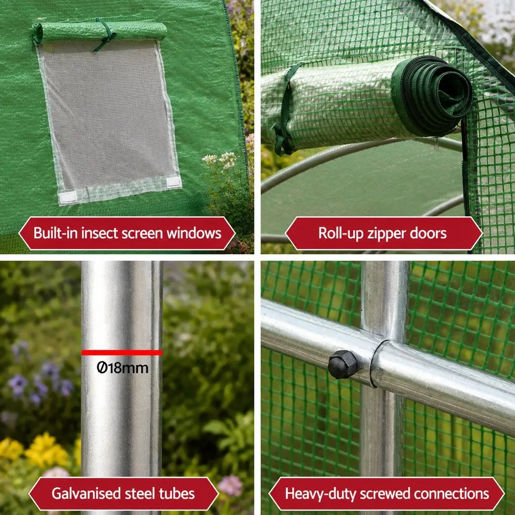 Tunnel Greenhouse Walk-In Plant House 4x3x2M Green PE Cover Steel Frame