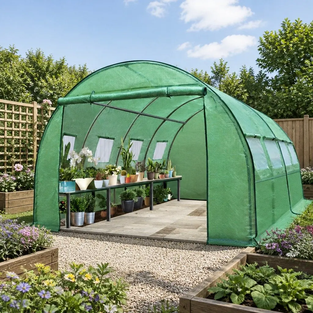 Tunnel Greenhouse Walk-In Plant House 4x3x2M Green PE Cover Steel Frame