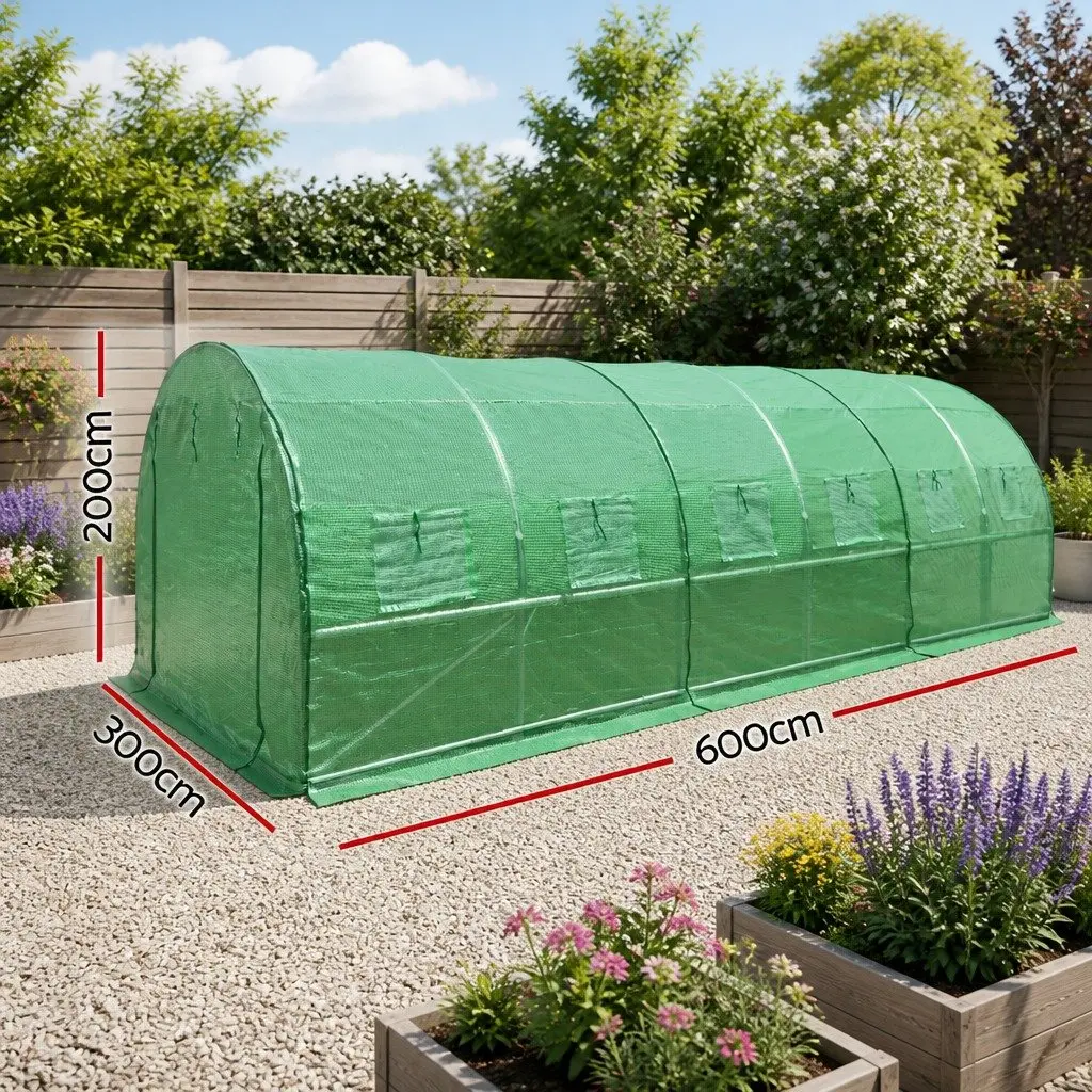 Greenhouse Tunnel Walk-in Plant Growing House 6M x 3M x 2M Green PE Cover