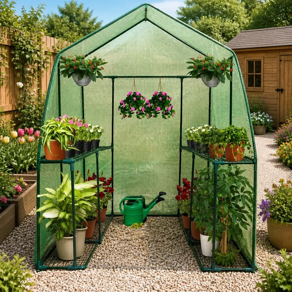 Walk in Greenhouse 1.2x1.9x1.9M Garden Tunnel Plant Shed Growhouse Green with 4 Shelves