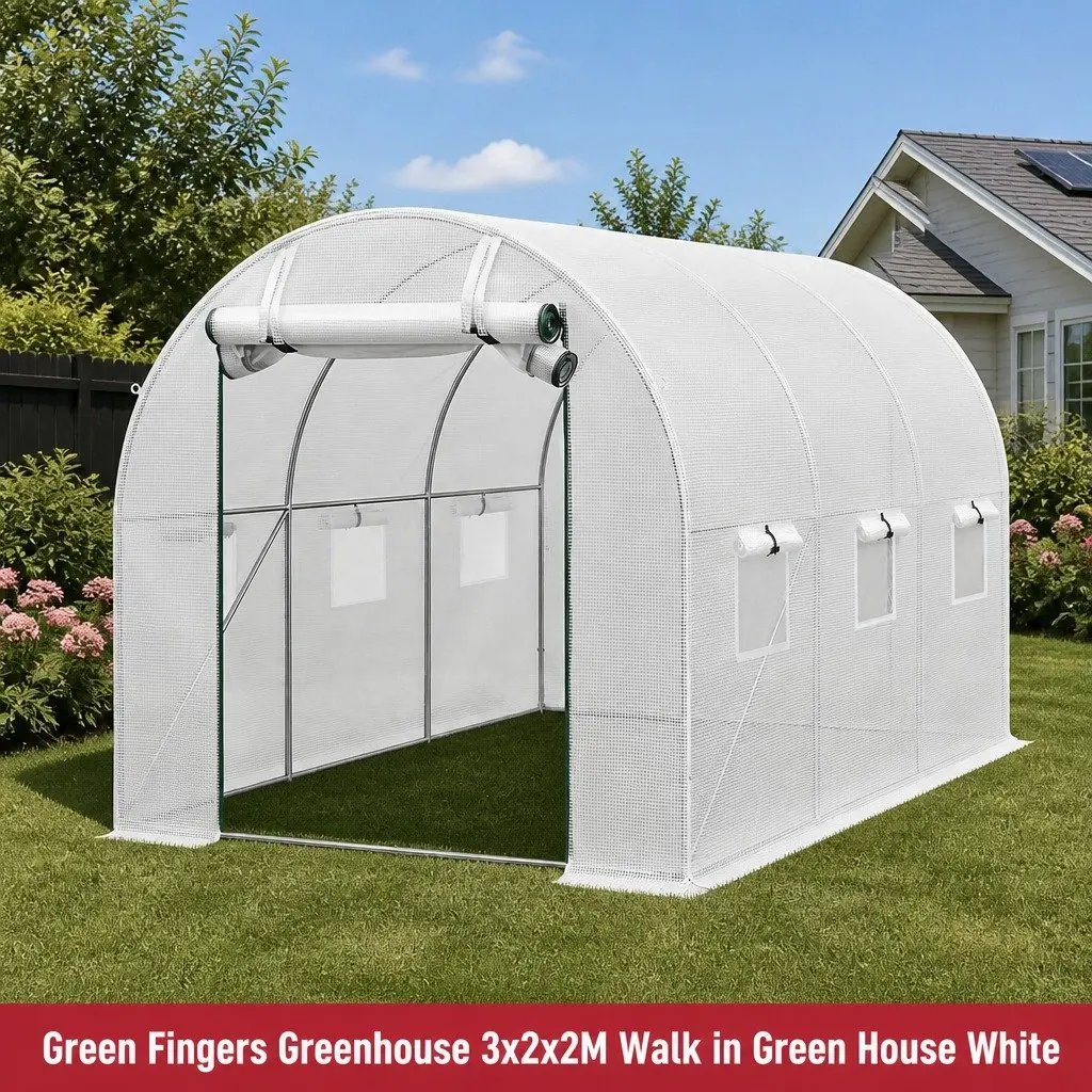 Walk In Greenhouse Outdoor Garden 3x2x2M PE Cover Steel Frame White