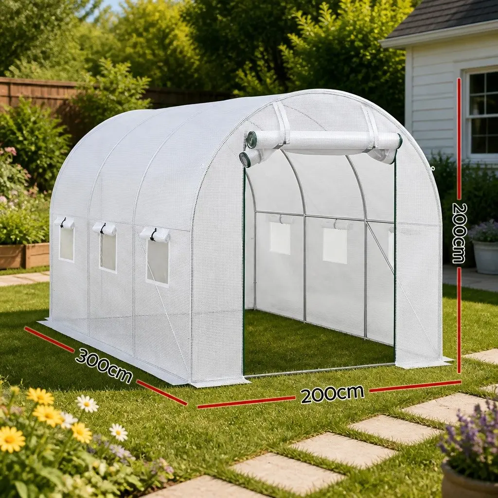 Walk In Greenhouse Outdoor Garden 3x2x2M PE Cover Steel Frame White