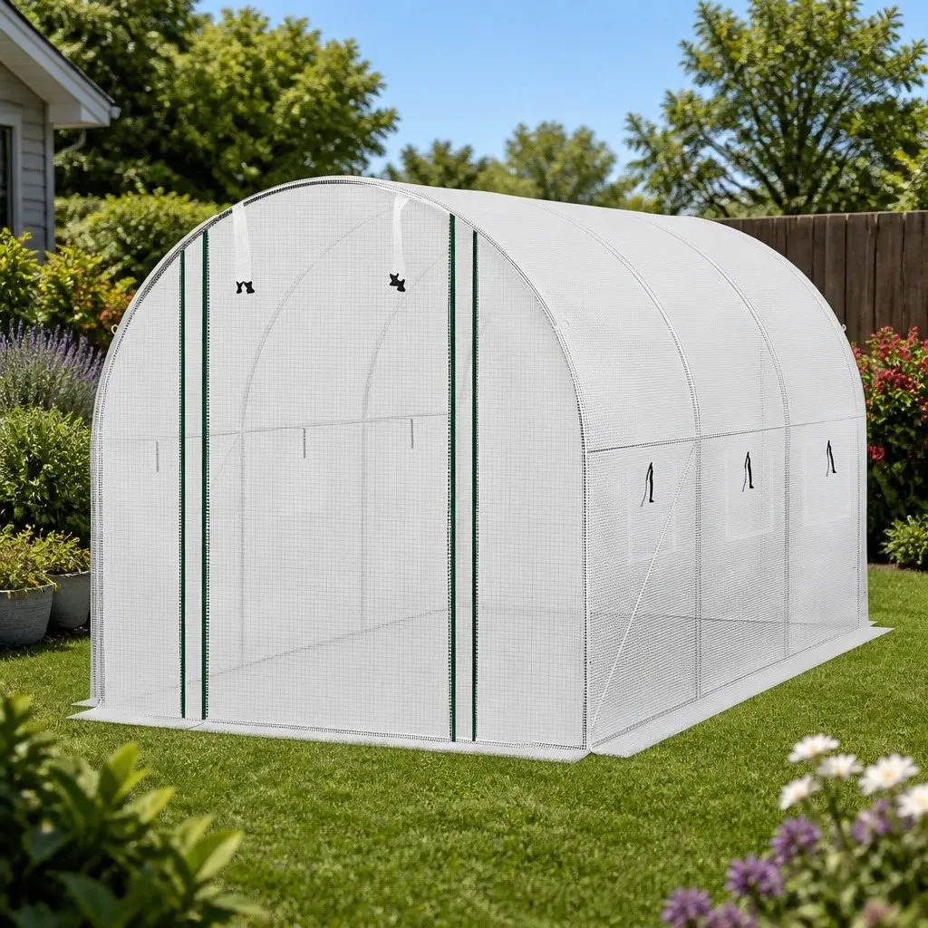 Walk In Greenhouse Outdoor Garden 3x2x2M PE Cover Steel Frame White