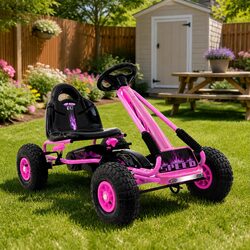 Comfortable Pink Kids Pedal Go Kart for Ages 3+