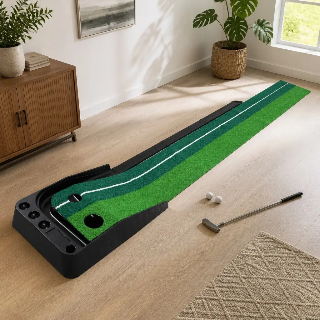 Golf Putting Mat Portable Practice Trainer Dual Holes Ball System Indoor