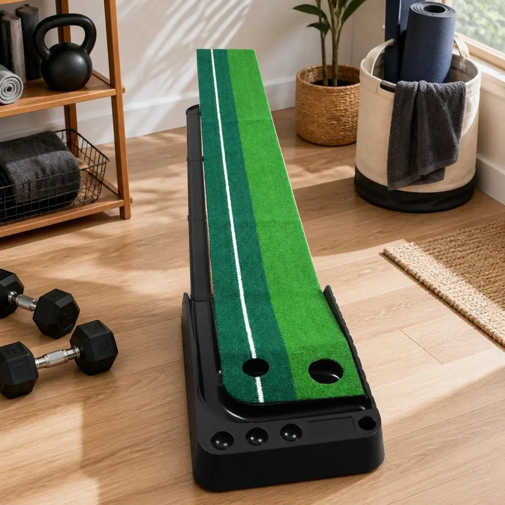 Golf Putting Mat Indoor Practice Trainer 250cm Green and Black