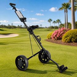 Golf Trolley 2 Wheel Push Cart Buggy Folding Equipment Organizer Cup Holder