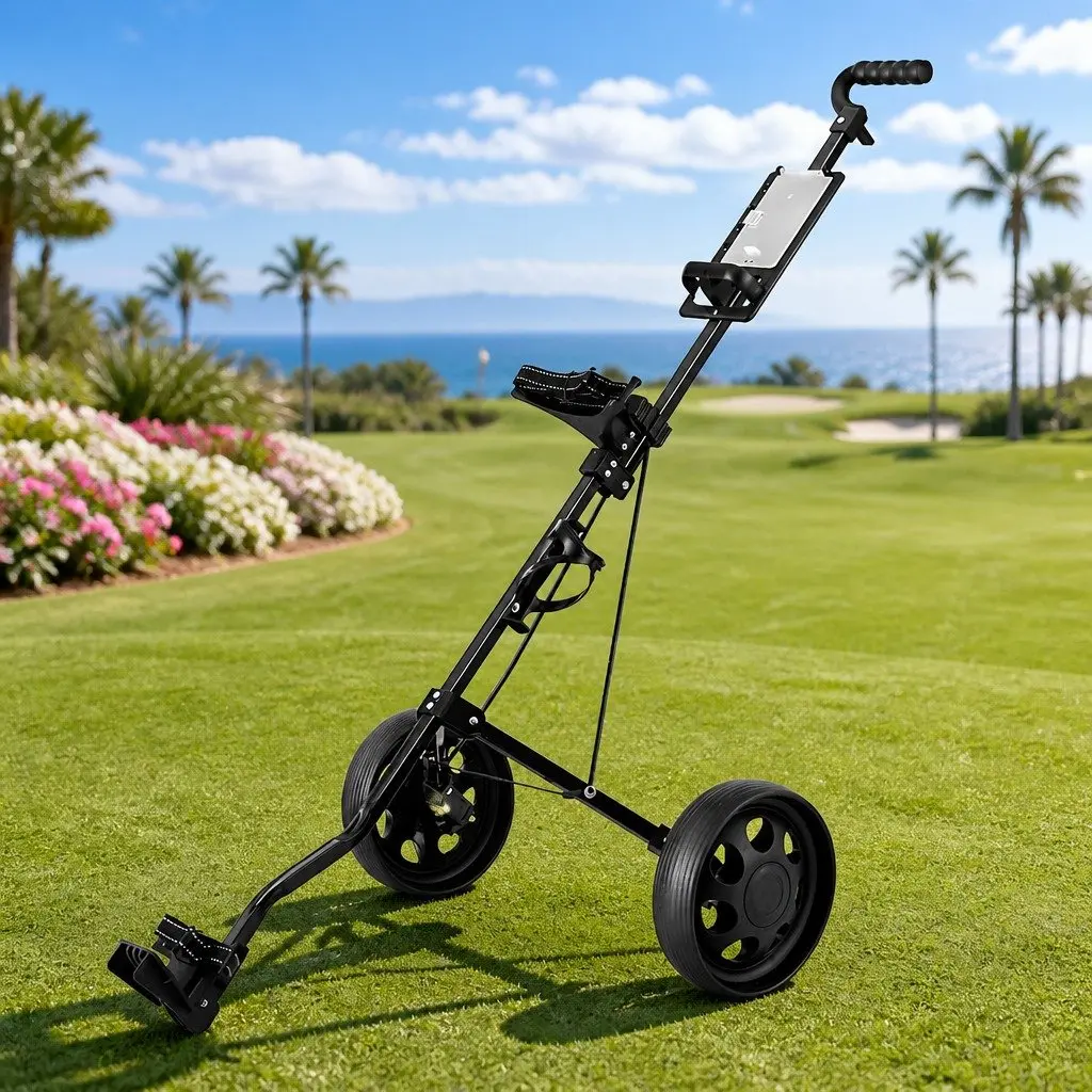 Golf Trolley 2 Wheel Push Cart Folding Equipment Organizer Black