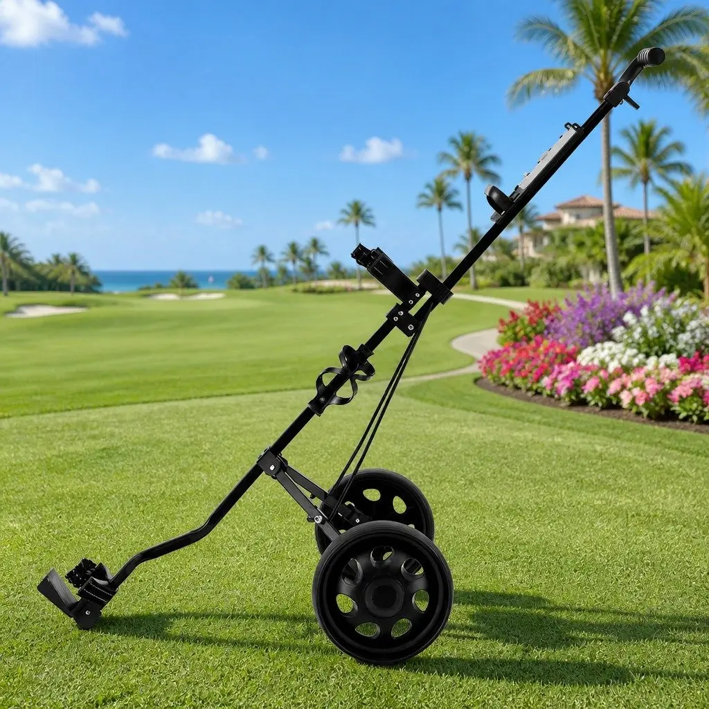 Golf Trolley 2 Wheel Push Cart Folding Equipment Organizer Black