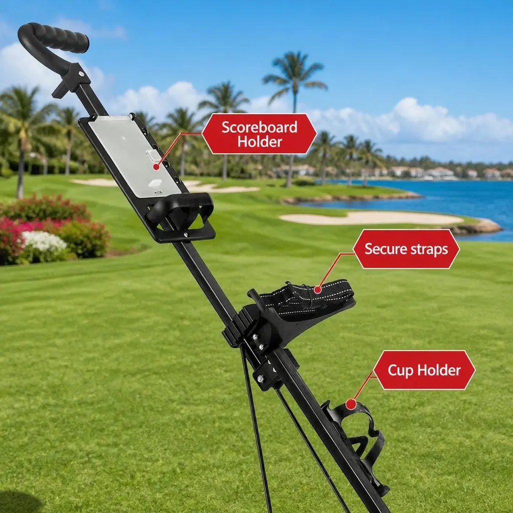 Golf Trolley 2 Wheel Push Cart Folding Equipment Organizer Black