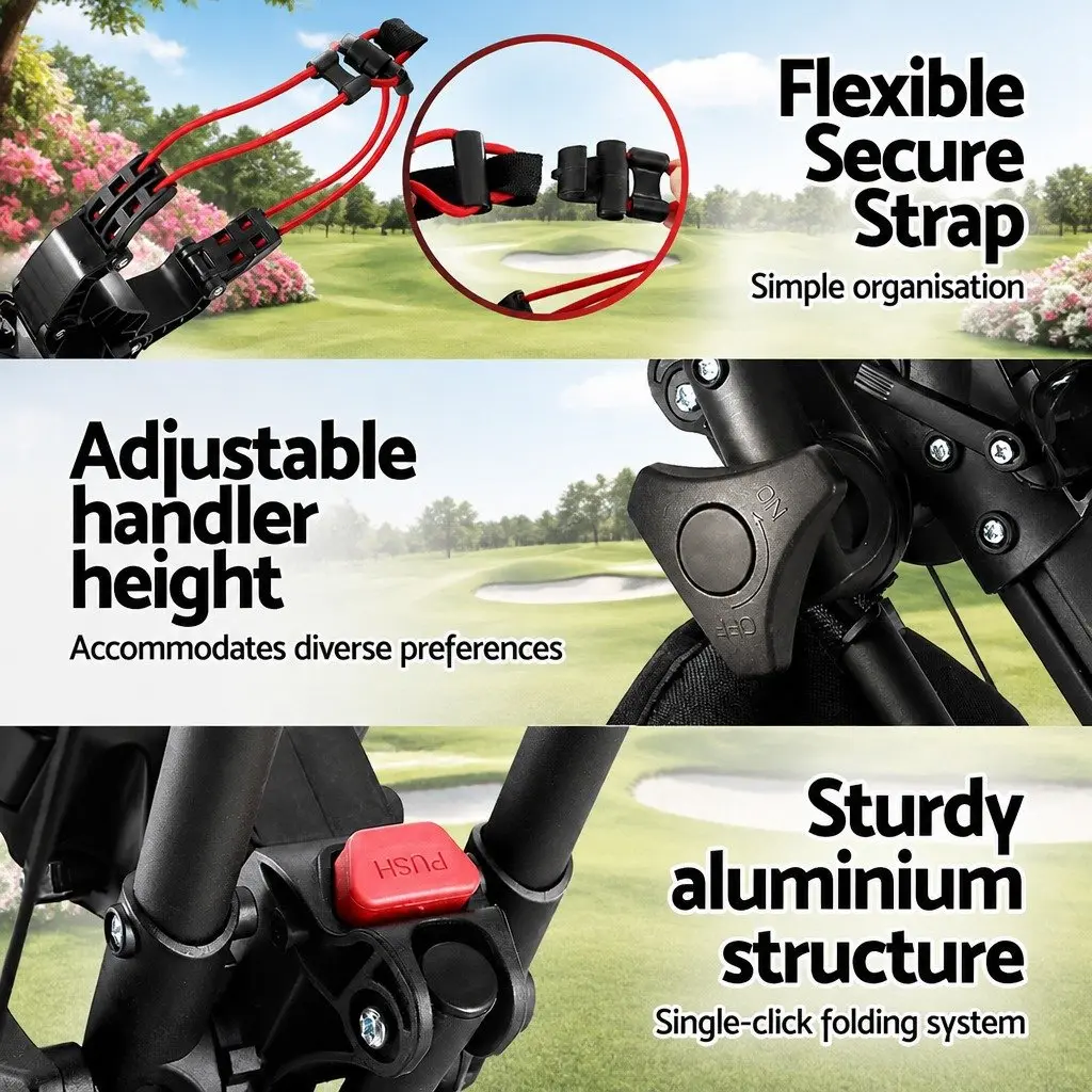 Golf Trolley Cart 3 Wheel Foldable Buggy Black and Red
