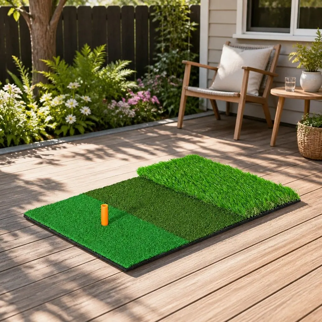Golf Hitting Mat 3 in 1 Portable Practice Aid 40cm x 60cm Green Turf