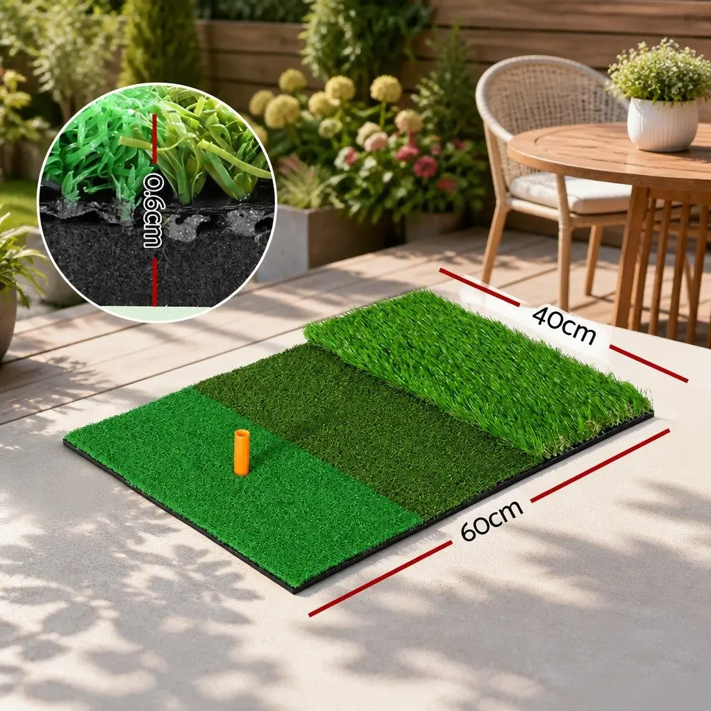 Golf Hitting Mat 3 in 1 Portable Practice Aid 40cm x 60cm Green Turf