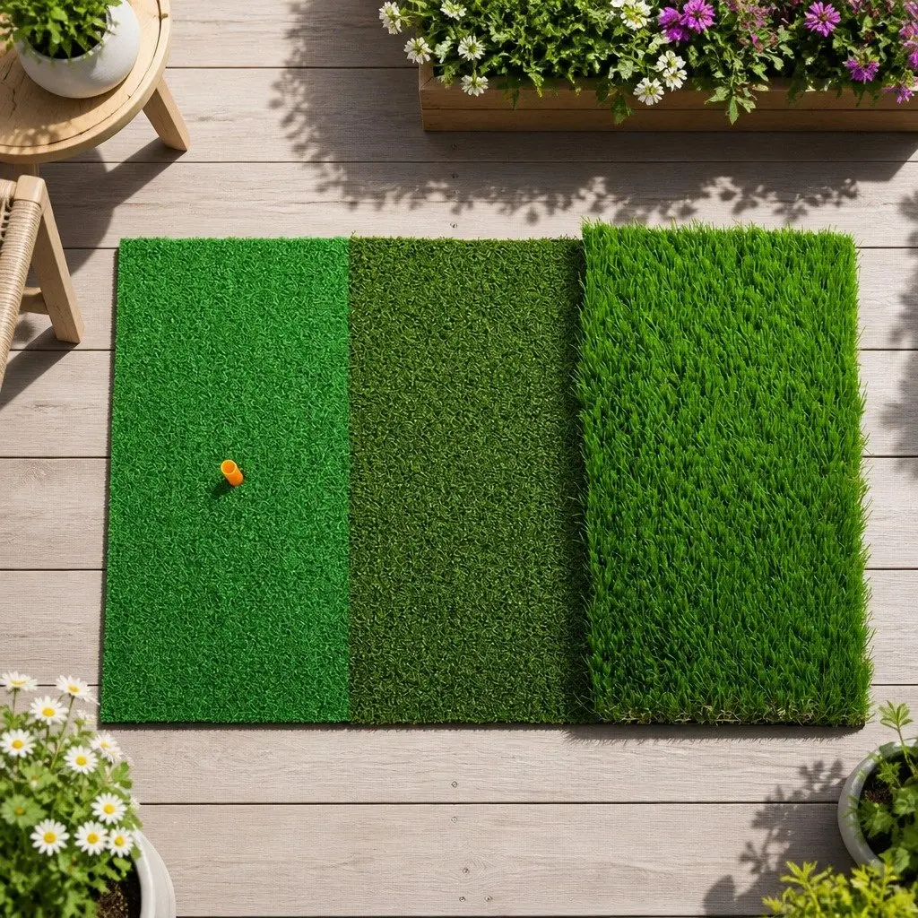 Golf Hitting Mat 3 in 1 Portable Practice Aid 40cm x 60cm Green Turf